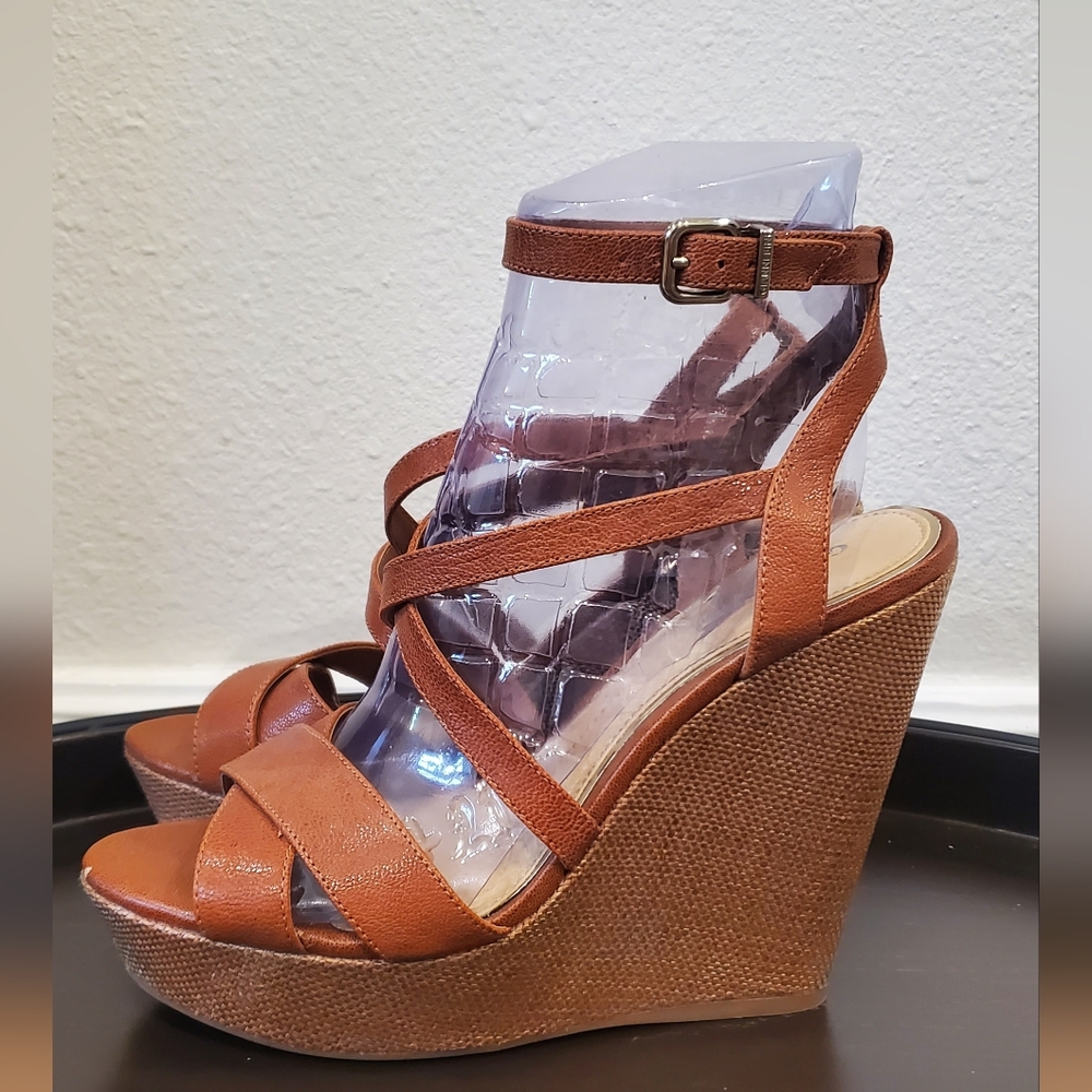 Gianni Bini Tan Strappy Wedge Sandals